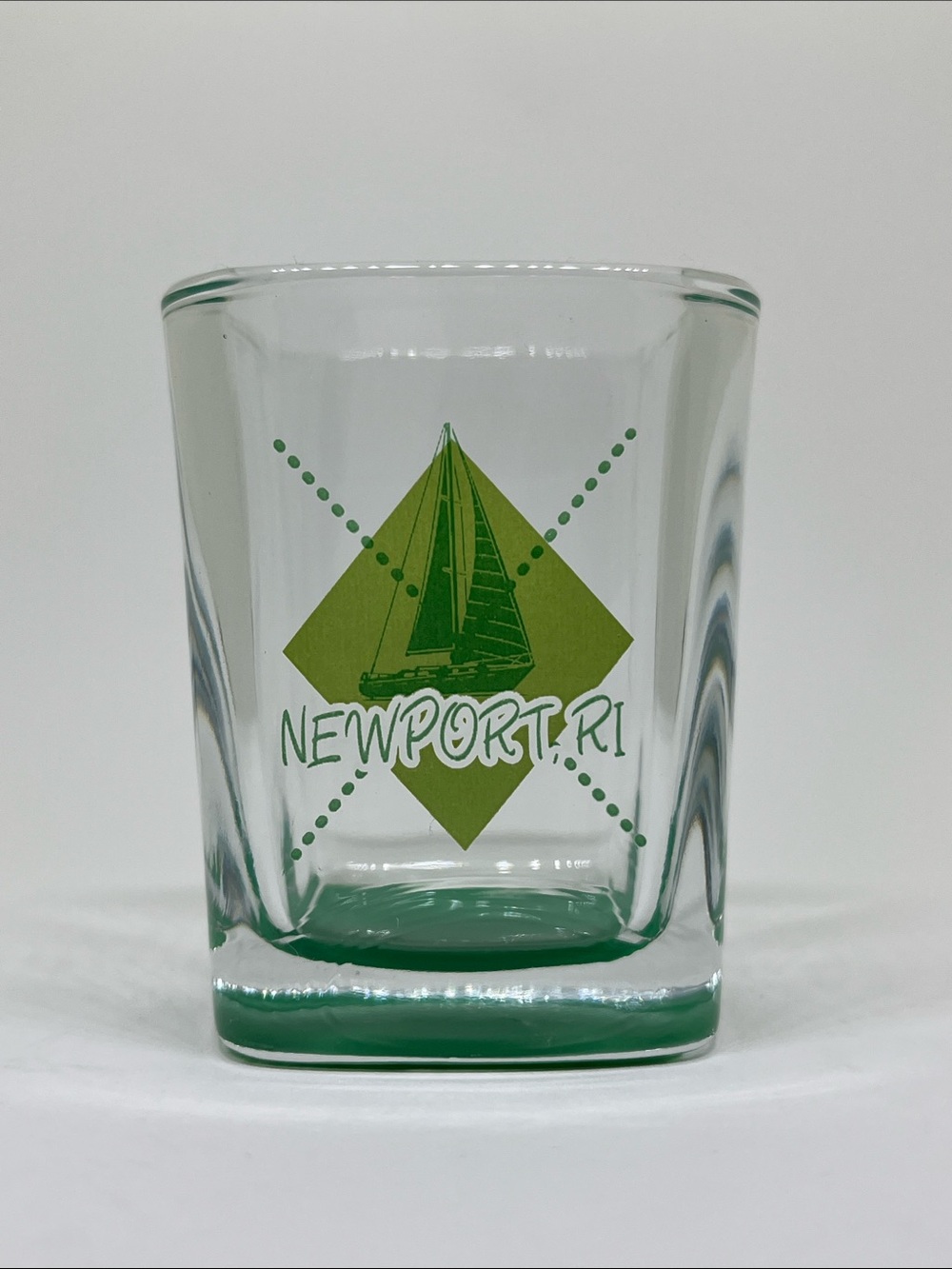 Green Newport RI Sailboat Shot Glass - Coastal Glassware